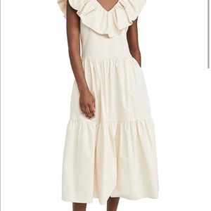 English Factory Ruffle neck sleeveless midi